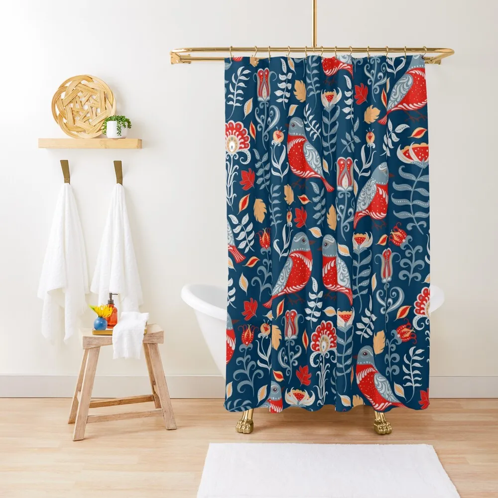

Scandi Birdy Folk Art Pattern Shower Curtain Bathroom Shower Set Bathroom For Shower For Bathroom Curtain