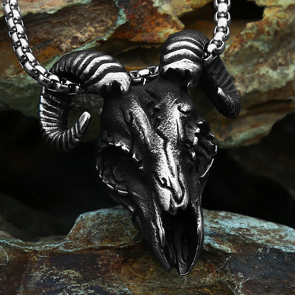 Punk Vintage Skull Goat Head Necklace Fashion Stainless Steel Satan Pendant For Men Biker Animal Jewelry Gifts Dropshipping