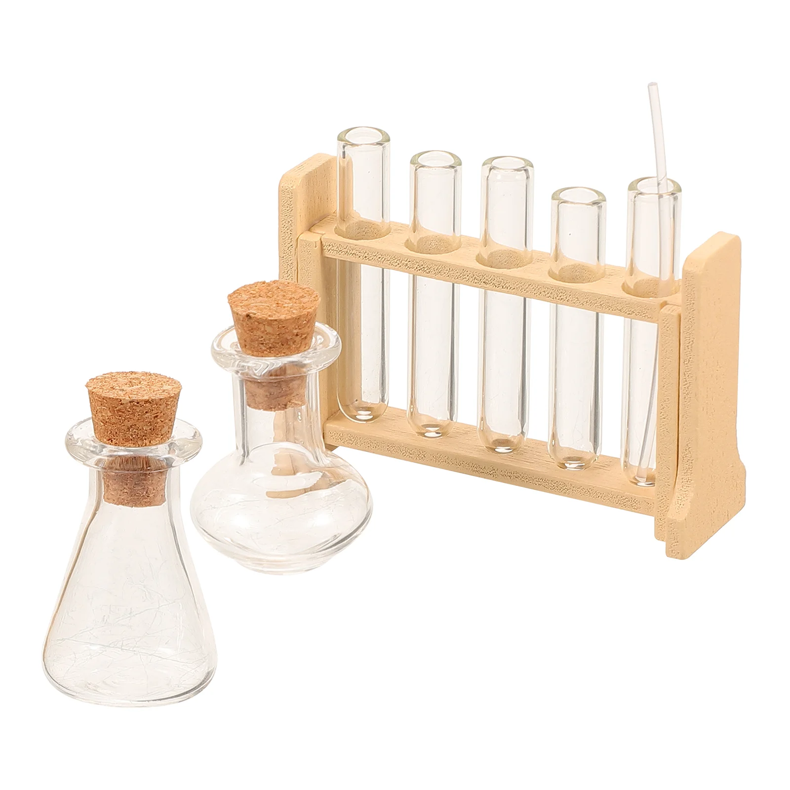 Dollhouse Mini Glass Test Tube Set Rack for Science Experiment Toy Simulation Childrens Toys