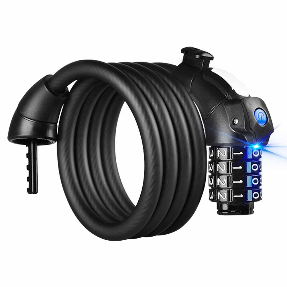 

4 Password Lock for Mountain Bike Sturdy Cable Chain Durable Combination LED Key Free Anti Rust Secure Bicycles