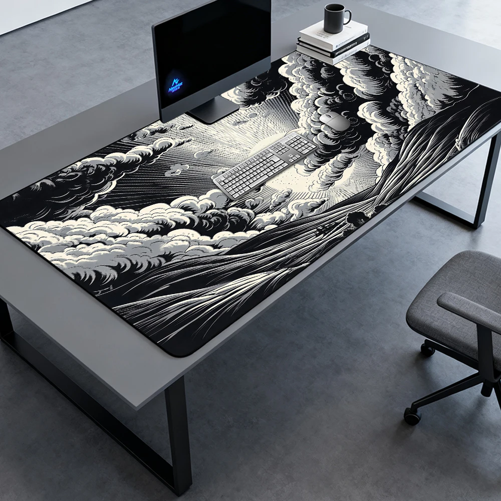 Monochrome Landscape Mousepad Gaming Mat Giant Cloud White Sun 1600x600 Ray 1400x600 5mm Black Deskmat Mousemat Desk Setup