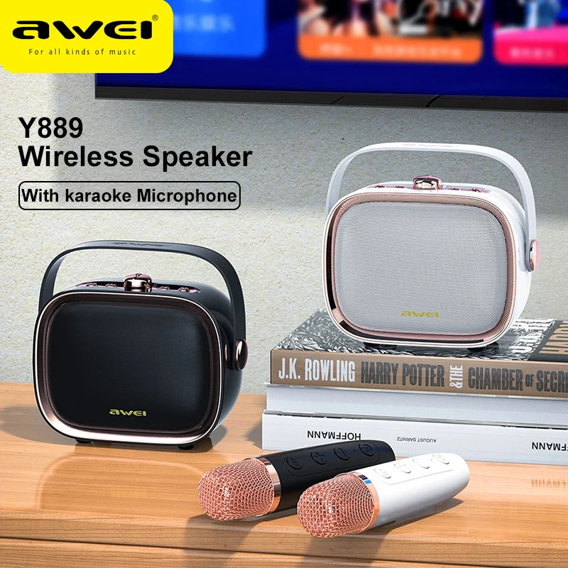 

Awei Y889 Karaoke Bluetooth 5.0 Speaker Portable Mini Speaker With Microphone 360 Stereo Surround 10W Sound Box for Home Singing