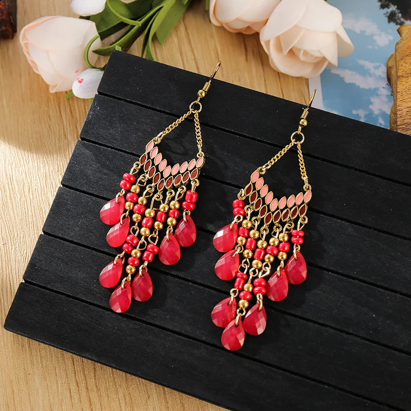 Ohrringe im ethnischen Stil mit Wassertropfen-Motiv für Damen, böhmische Perlen-Ohrringe mit Quasten, Retro-Schmuck für Mädchen, geeignet für den täglichen Gebrauch und für Partys. – Detail 16