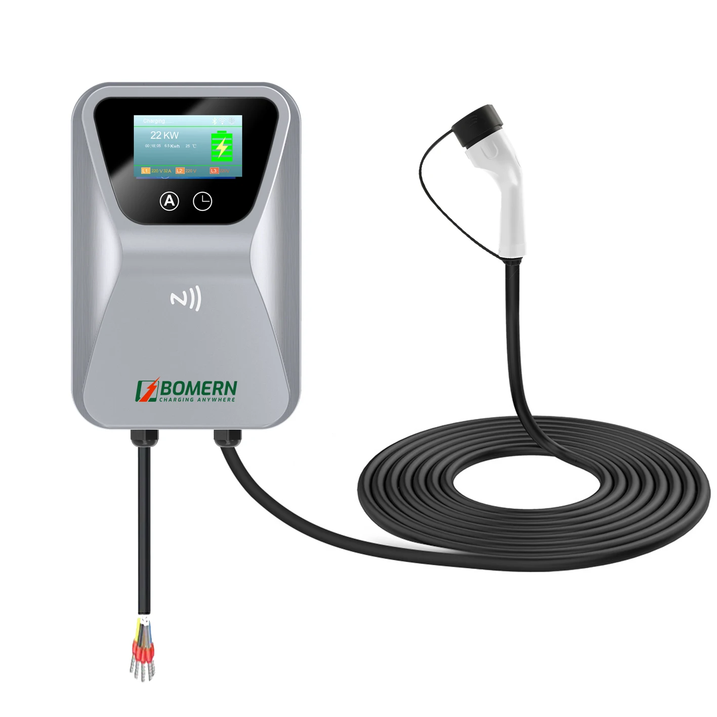 

Водонепроницаемое домашнее зарядное устройство для электромобилей Bomern 380 В, трехфазное, 11 кВт, 22 кВт, тип 2 для электромобилей