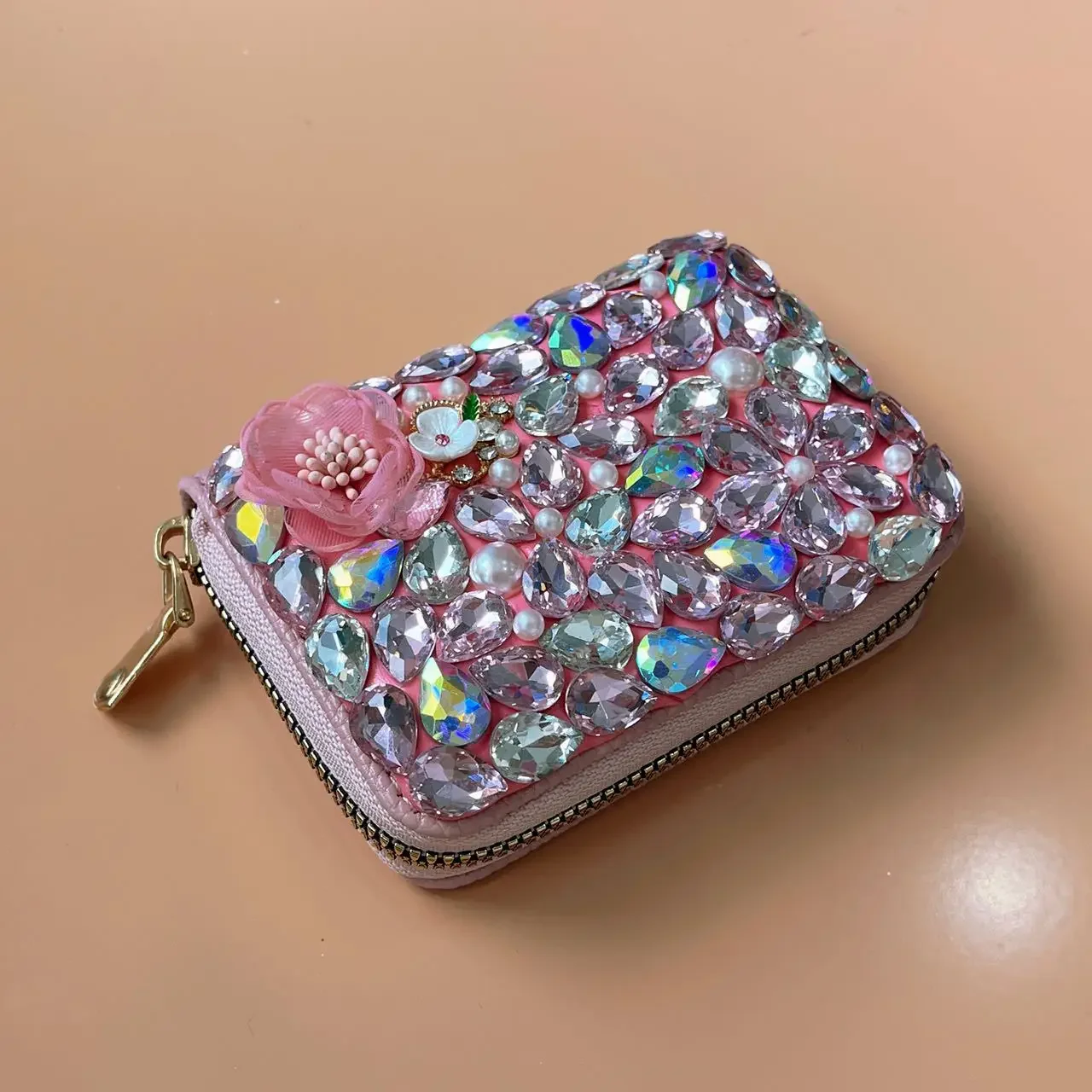 Luxury Diamond Card Storage Bag Wallet New Multi-Slot Card Holder Zipper Coin Purse Small Clutch PU Money Bag Purse Cardholder