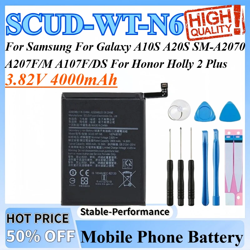 

Аккумулятор для мобильного телефона SCUD-WT-N6 3,82 В, 4000 мАч, для Samsung Galaxy A10S A20S SM-A2070 A207F/M A107F/DS для Honor Holly 2 Plus