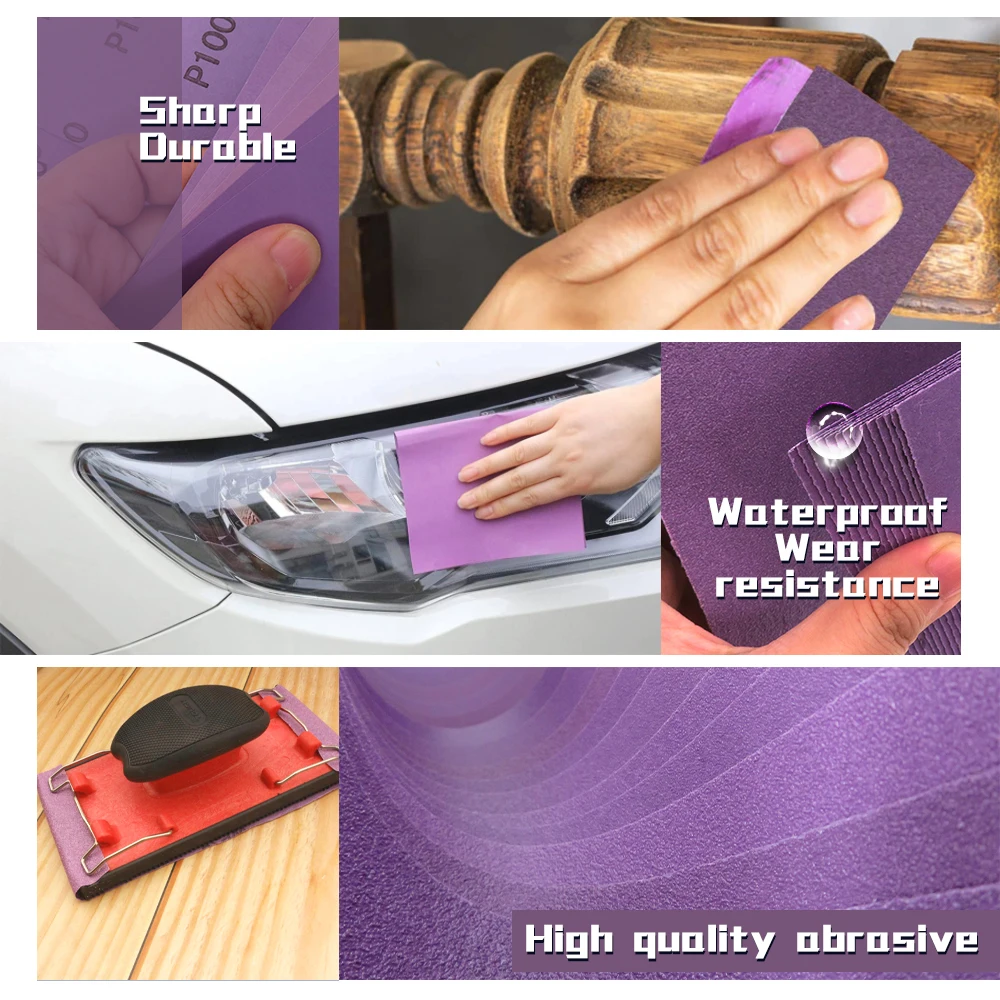 10 Pieces Purple Square Sandpaper 230*93mm Wet and Dry Sanding Paper for Automotive Polishing Paint Maintenance Grinding Tools