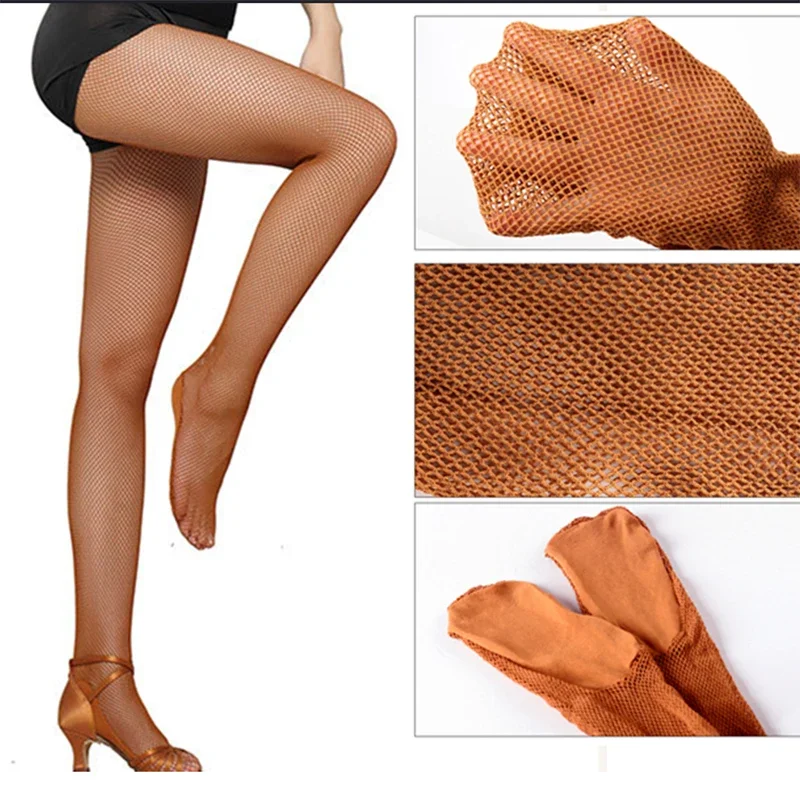 Professional Hard Mesh Tights Latin Dance Fishnet Stockings Compretition Special Pantyhose Sole Non Slip Bone Line Oxford Socks