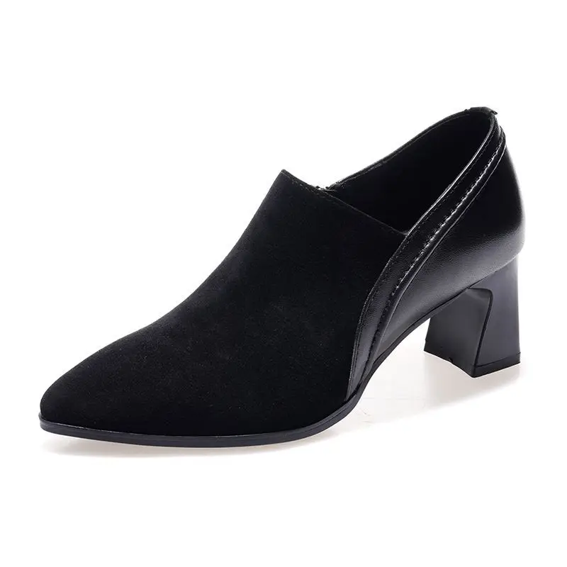 

35-40 Fashion Shoes Women Side Zip Women's High Heels Hot Sale Office Career Pumps Women Pointed Toe Chunky Heels Shoes Female