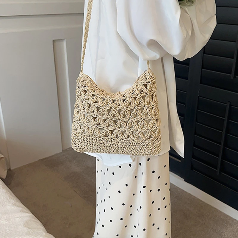 Kleine, frische Umhängetasche, Damentasche, Strohgewebte Umhängetasche, Nische und vielseitige gewebte Tasche, einfache und modische Handtasche – Detail 7