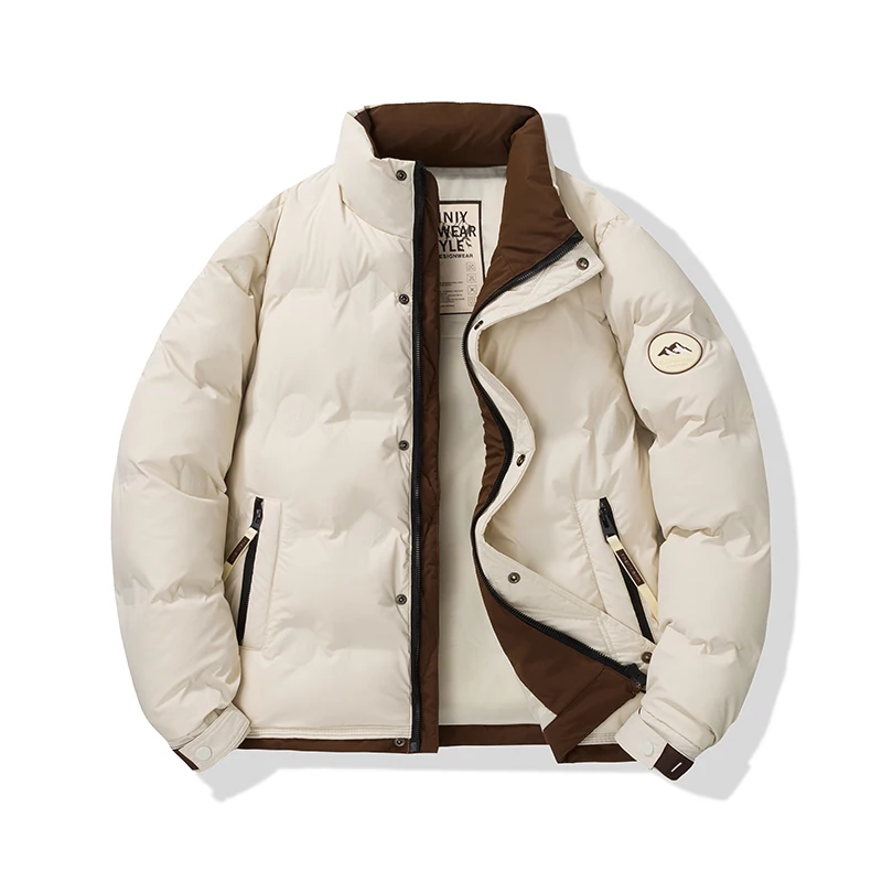 

2025 Autumn Winter New Unisex Short Down Jacket Color Block Minimalist Streetwear Thickened Warm Cotton Coat