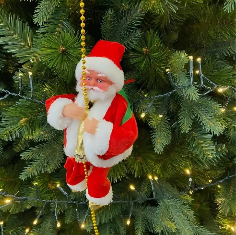 Electric Climbing Pearl Music Santa Claus Doll Toys, 2025 Christmas Ornaments Gift Christmas Tree Decor Merry Christmas Hanging