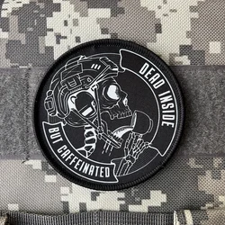 Skull Soldier Tactical Patch Dead Inside But Caffeinated Morale Badge Printing Hook and LoopMilitary Backpack Death Sticker