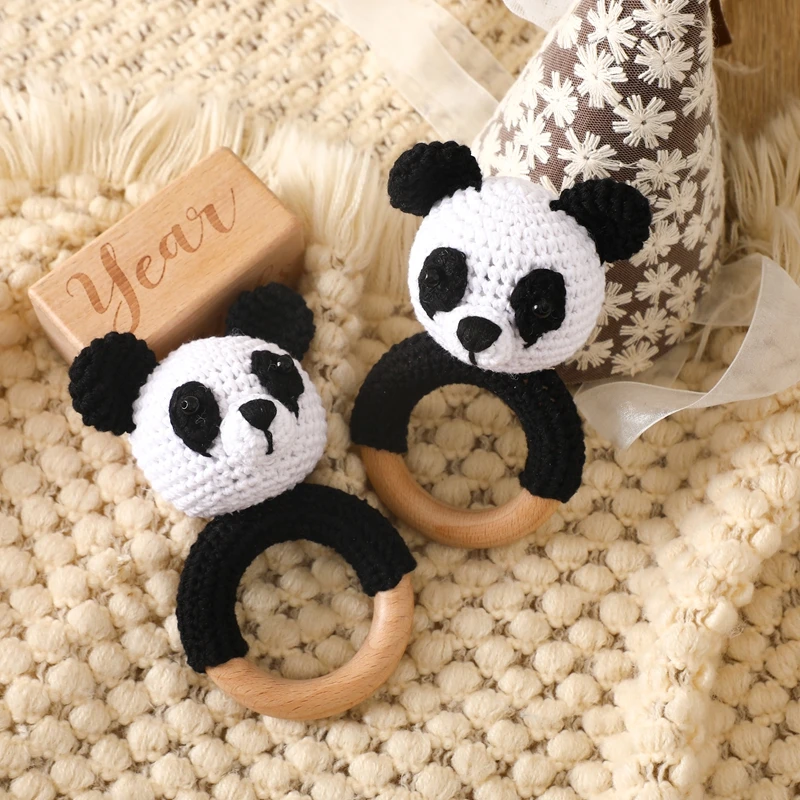 

1PCS Baby Rattle Toy Crochet Panda Music Doll 0-12 Months Beech Ring Baby Teether Crib Stroller Accessories Comfort Toy Kid Gift