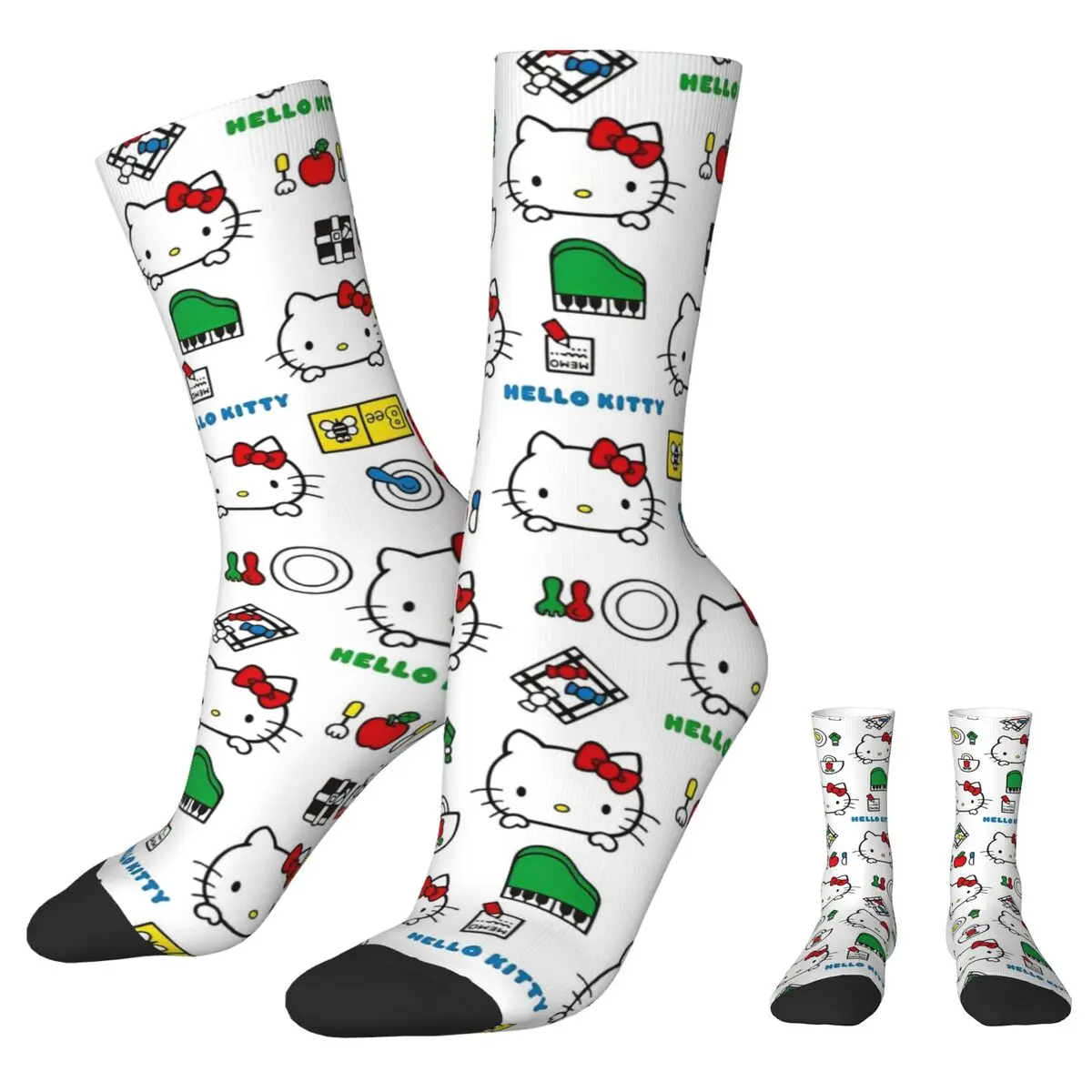 Chaussettes Hello Kitty pour hommes, bas drôles, chaussettes anti-transpiration, chaussettes de course graphiques, haute qualité, automne