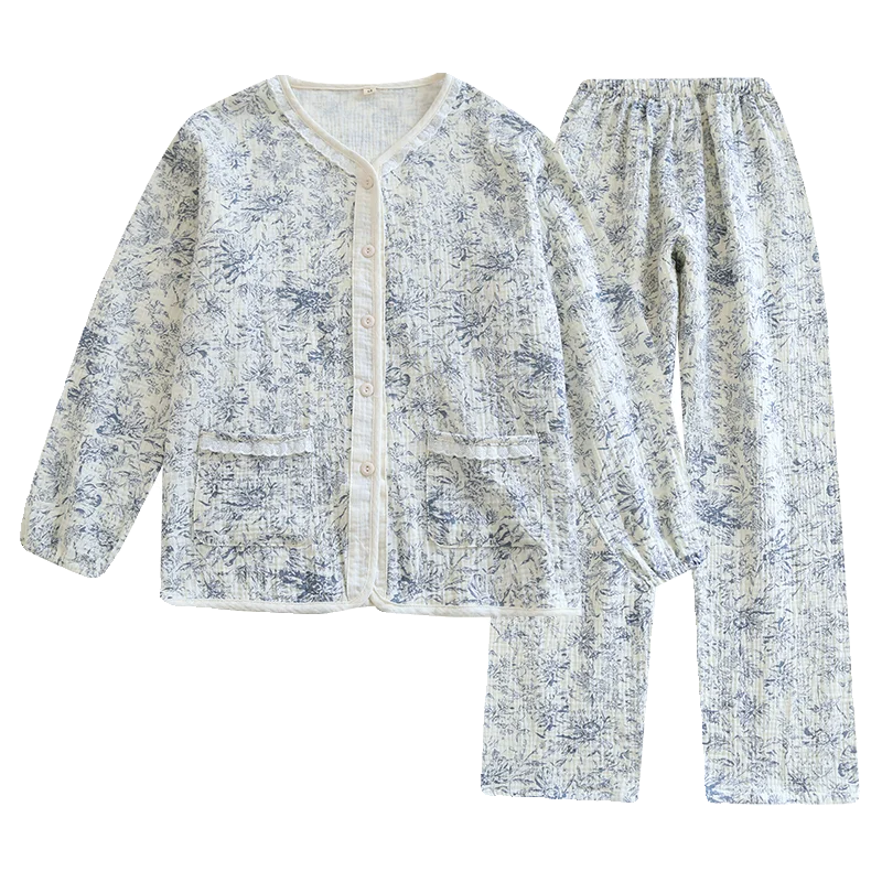 

Spring Summer Cotton Pajamas Women's Long Sve Open Cardigan Home Clothes Thin V-ne Home Set Sweet Sle Long Pants