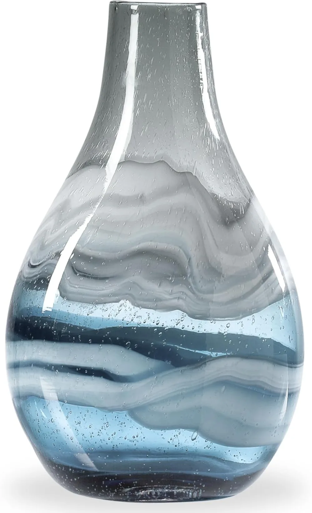 

Torre & Tagus Andrea Mouth Blown Glass Vase for Home Decor - 14" Tall Large Blue Glass Vase for Centerpiece, Handmade Blue