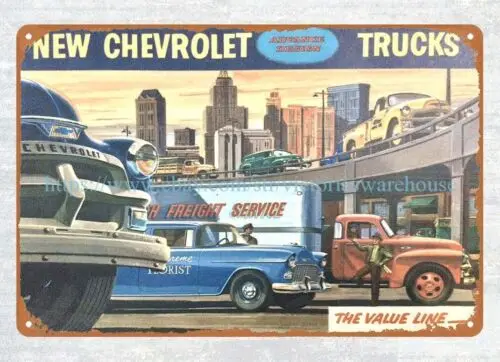 tin wall signs 1955 autos TRUCK trucker man cave auto garage metal tin sign