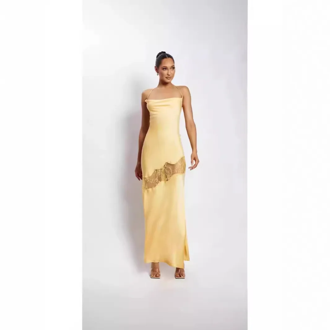 Summer Dresses for Women Sexy Backless Mesh Spliced Evening Dress Bodycon Jumpsuit Party Maxi Dresses