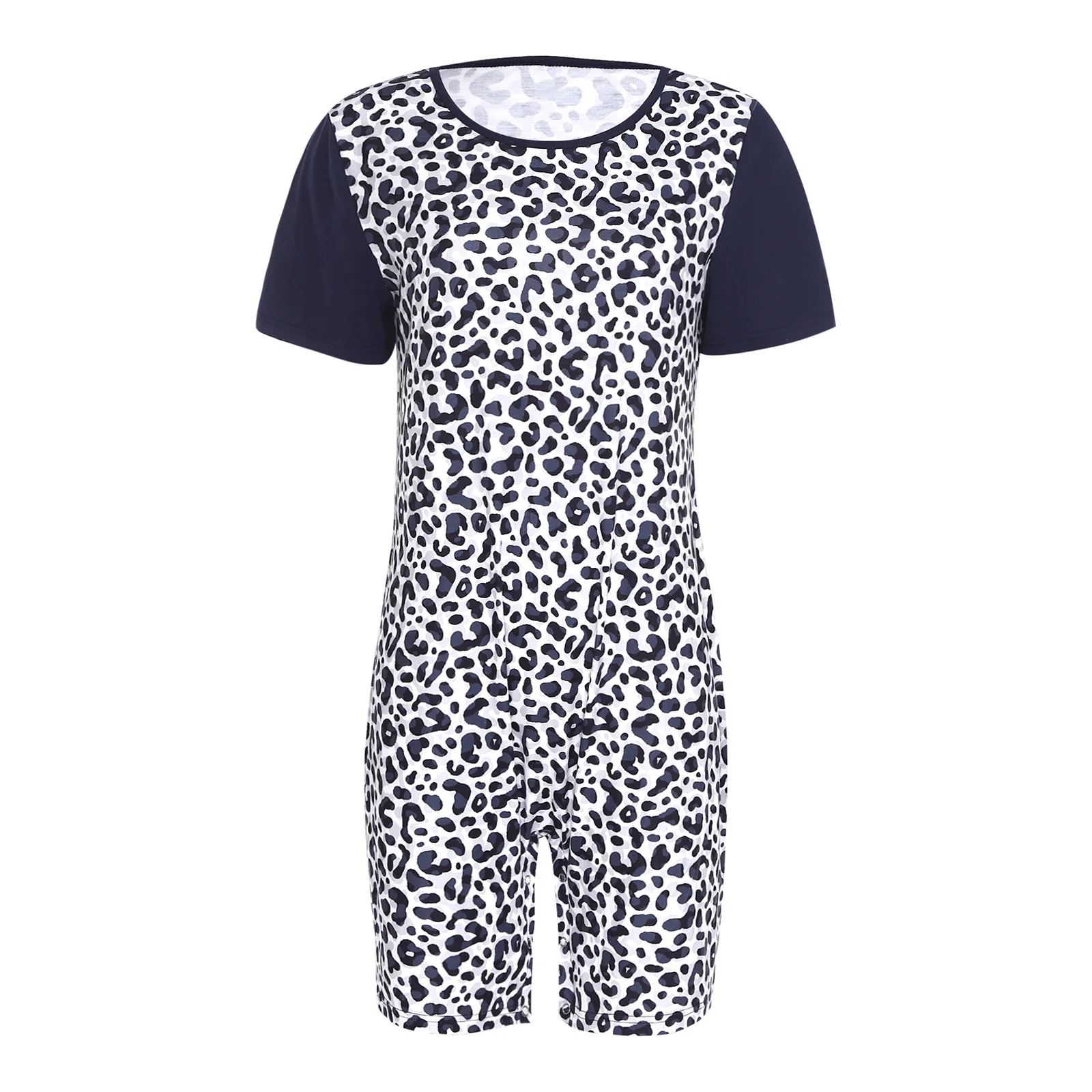 Adults Women Special Needs Adaptive Jumpsuit Short Sleeve Buttoned Crotch Bodysuit for Elderly Dementia Alzheimer Patients