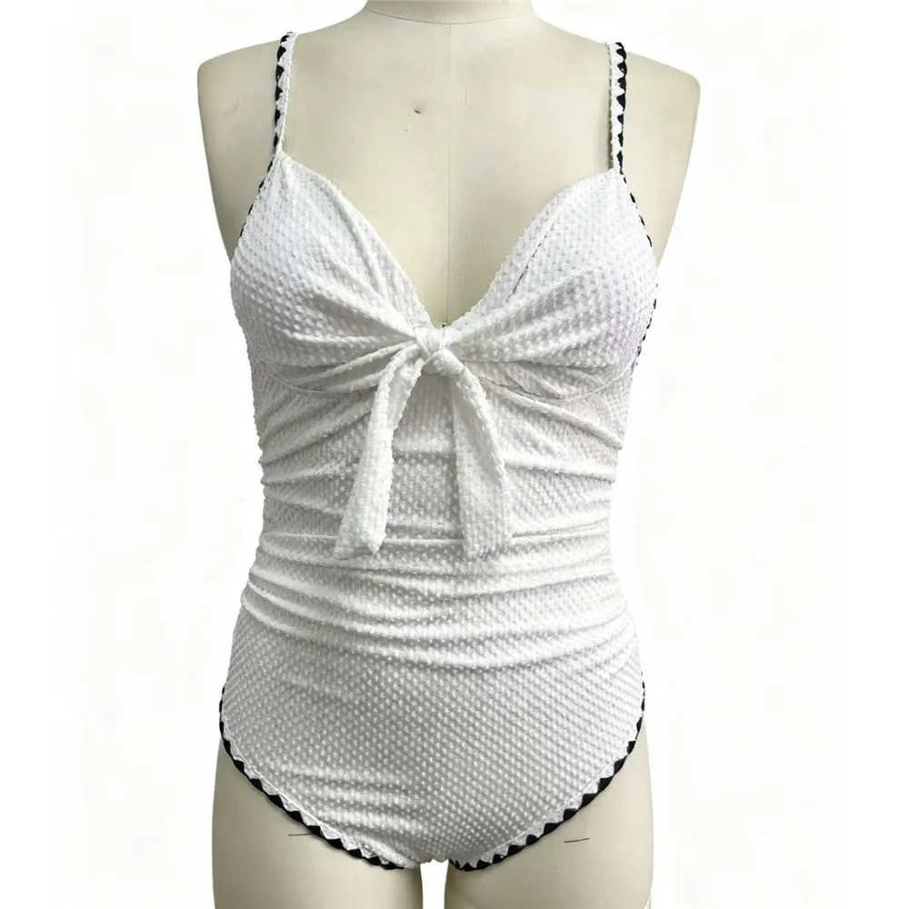 مثير الأبيض عارية الذراعين ملابس السباحة قطعة واحدة ملابس السباحة امرأة 2026 الجبهة معقود سليم الاستحمام الشاطئ السباحة ثوب السباحة ارتداءها #2