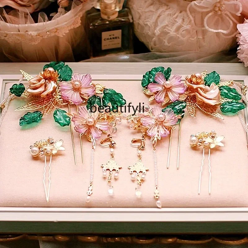 

Комплект головных уборов lt Xiuhe, свадебные аксессуары для волос, новая китайская свадьба в этническом стиле, позолоченная инкрустация