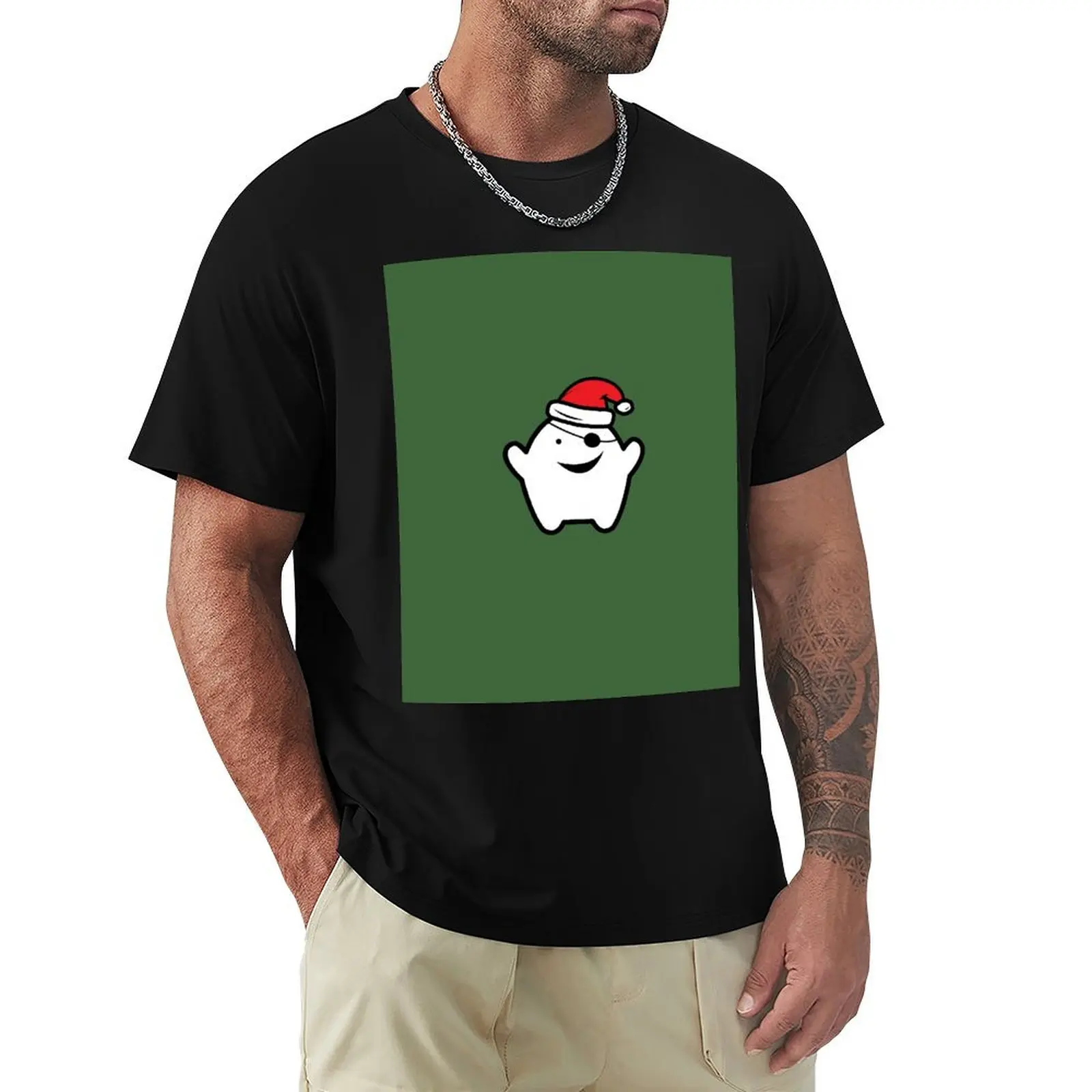 

Patchi-man with Christmas Santa hat T-Shirt Novelty Print Casual Tee Shirt