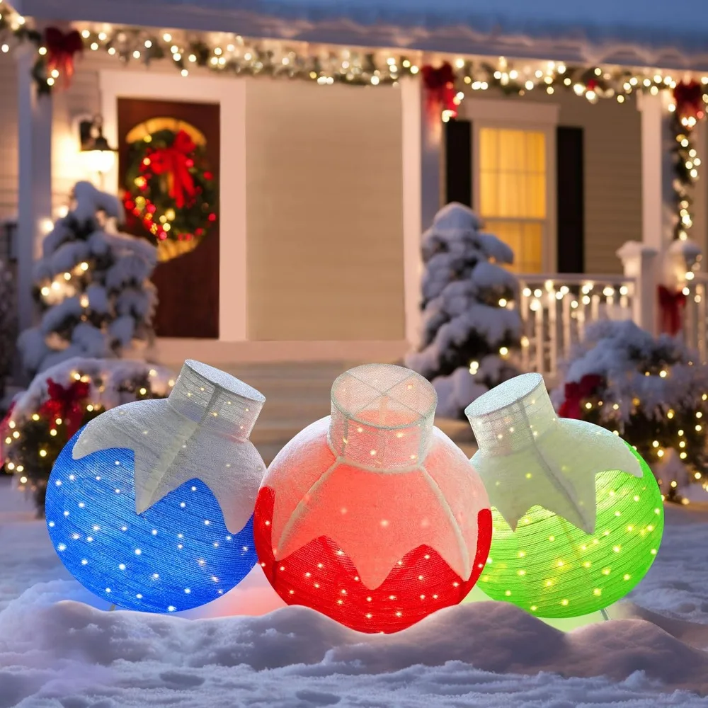 Outdoor Christmas Decorations, Pop-Up Christmas Ball Ornaments, Oversized Big Christmas Balls with Base, Collapsible Ball