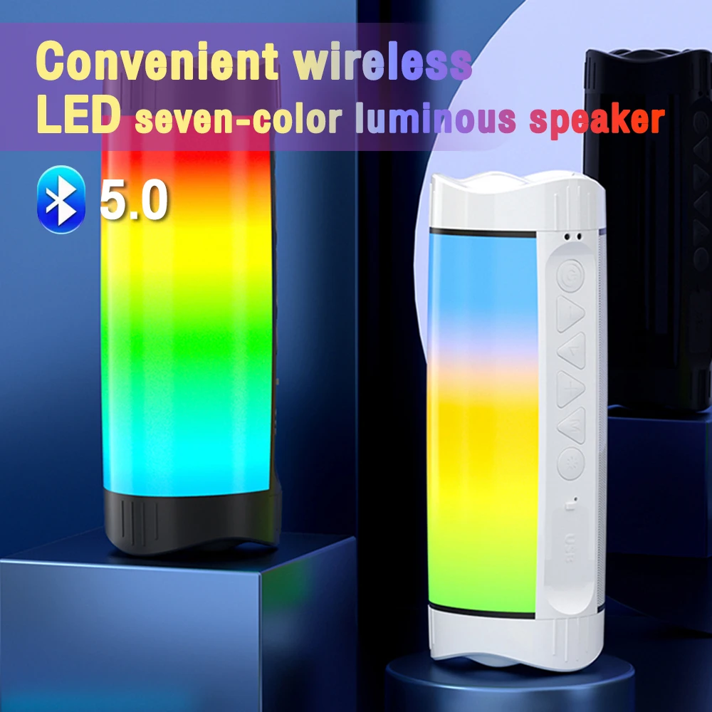 Portable Speaker Wireless Bluetooth-compatible Subwoofer LED Color Dazzling Light Subwoofer Stereo Speaker FM Radio Support AUX