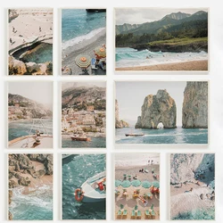 Mediterranean Seascape Coastal Surfers Swimming Beach Photography Poster Canvas Painting Wall Art Pictures Home Decor