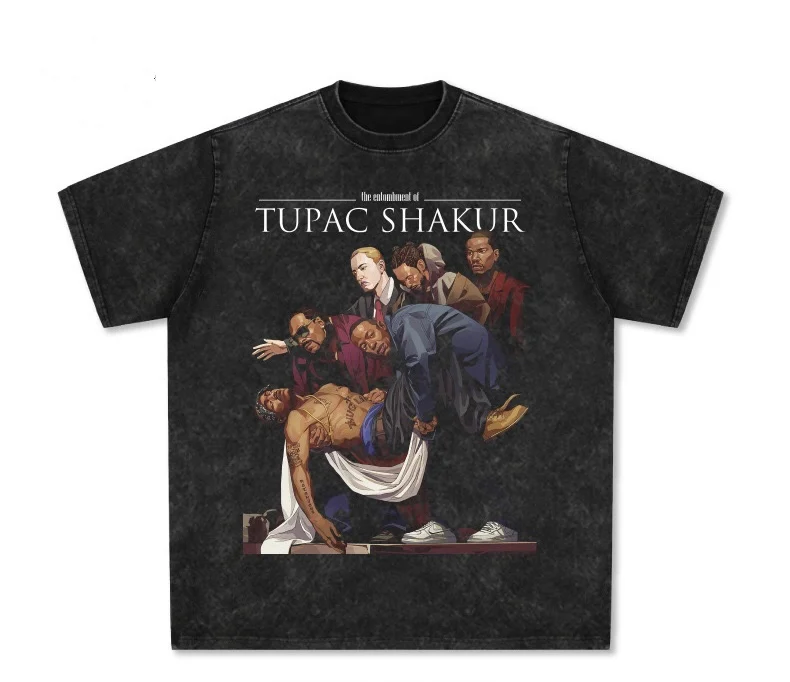 

2025 Kanye West, Bieber, TravisScott, Drake, XXX American Hip-hop Rap, Retro Printed Washed Short-sleeved Shirt