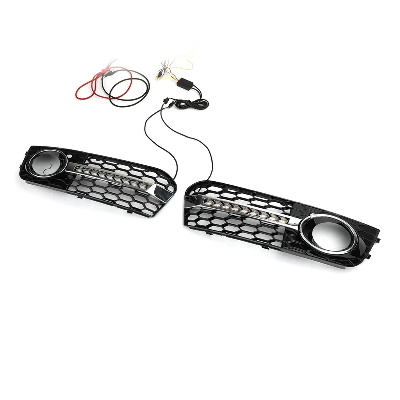 

1Pair Car LED Fog Light Turn Signal DRL Grille Cover Replacement Parts Accessories For A4 B8 2009-2011-A14Z