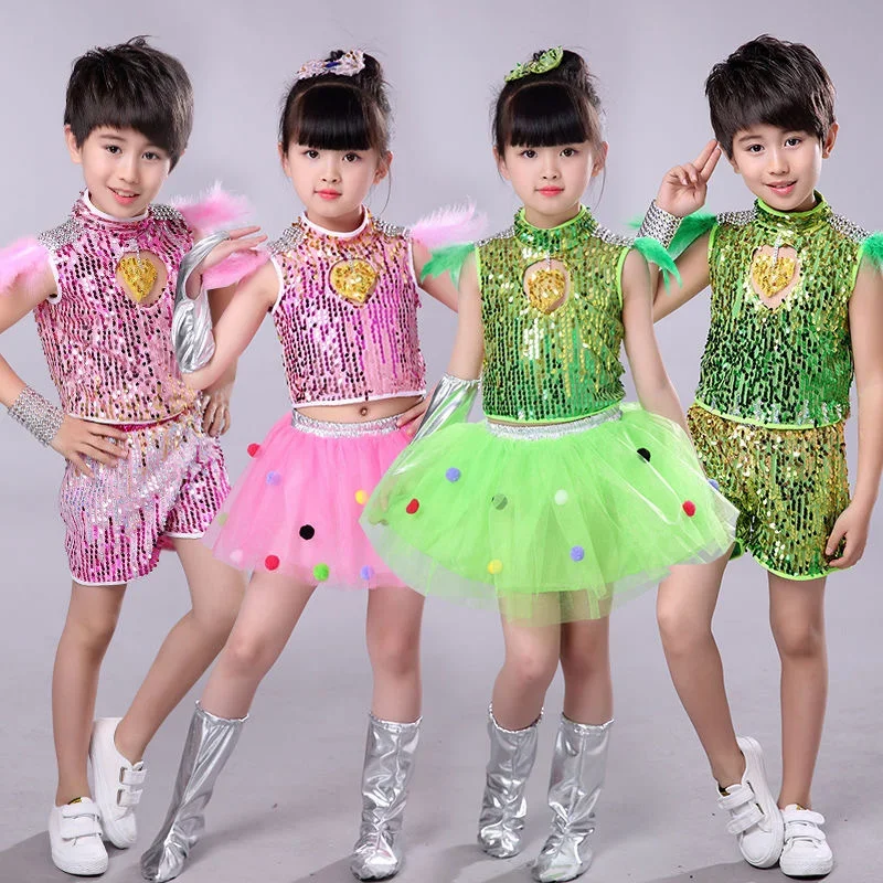 costume Jazz dance kids performance clothes Children's sequins poncho gauze skirt Modern dance kindergarten performance clothes