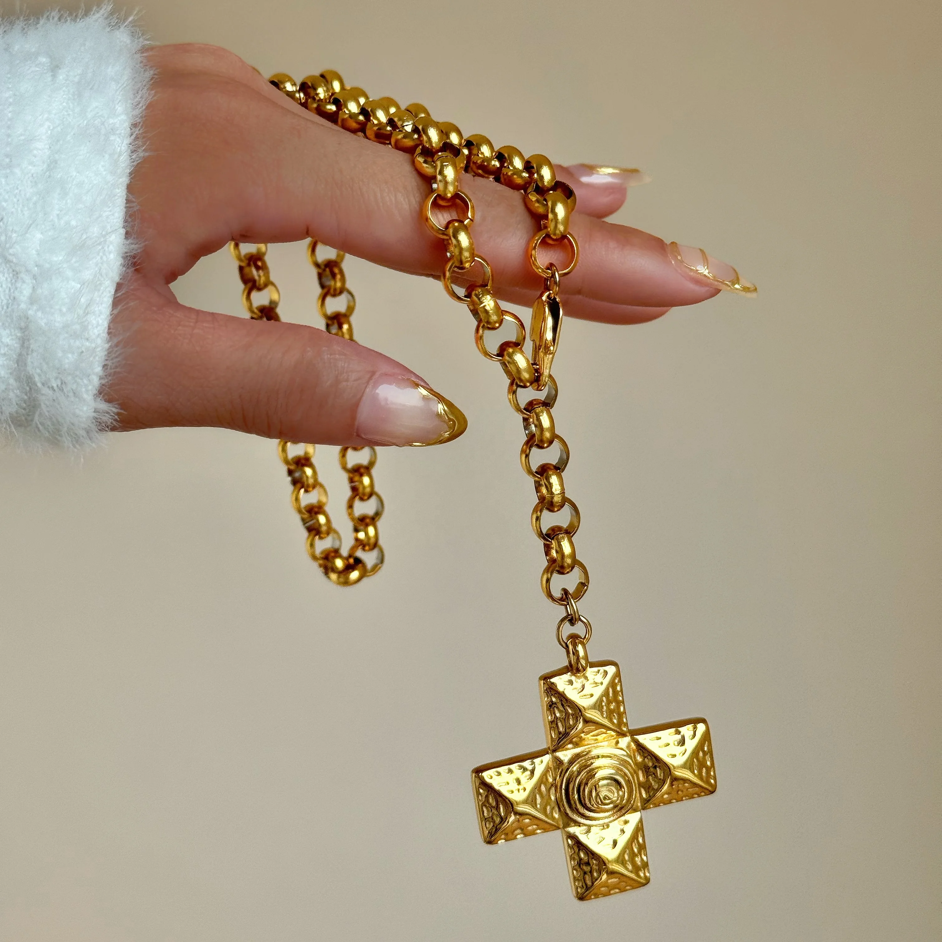 DASEIN Stainless Steel Vintage Punk Cross Chunky Necklace 18k Pvd Gold Plated Luxury Hip Hop Jewelry Accessories Unisex 5