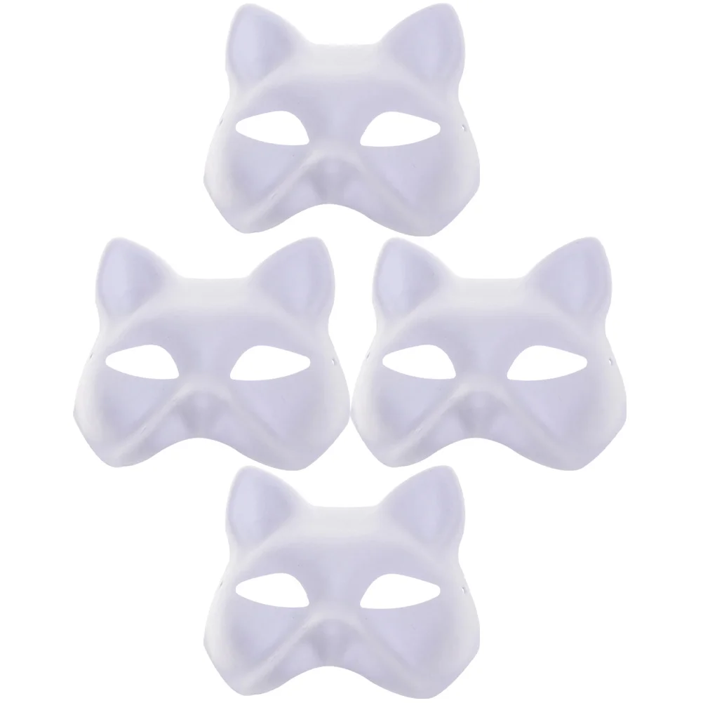 4-delige kattenmaskers om vier handgeschilderde pulp gezichtshalf ambachtelijke blanks Miss Masquerade te schilderen