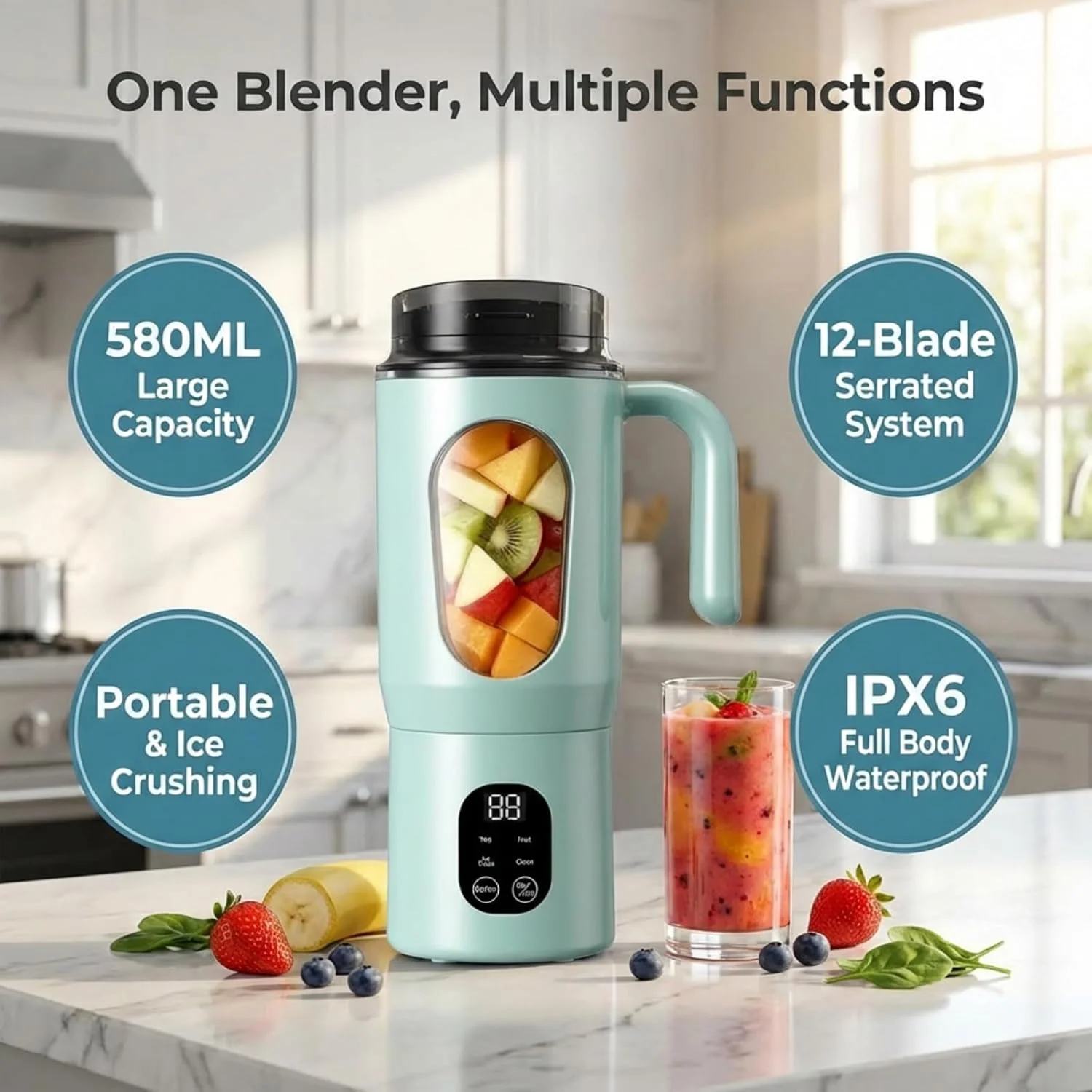 New 2 in 1 Portable Juice Maker Blender for Shakes Smoothie 580ML Durable Juicer 12 Steel Blades Blender Bottle Smoothie Extractor
