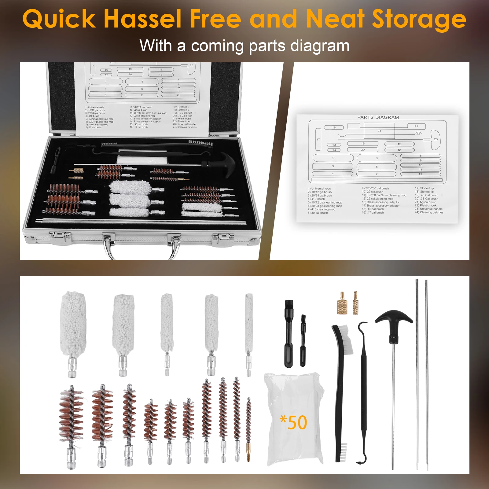 ガン清掃キット ガンクリーナーセット ガンブラシ パイプ清掃ツールキット バレルブラシツール 狩猟と銃のメンテナンス用