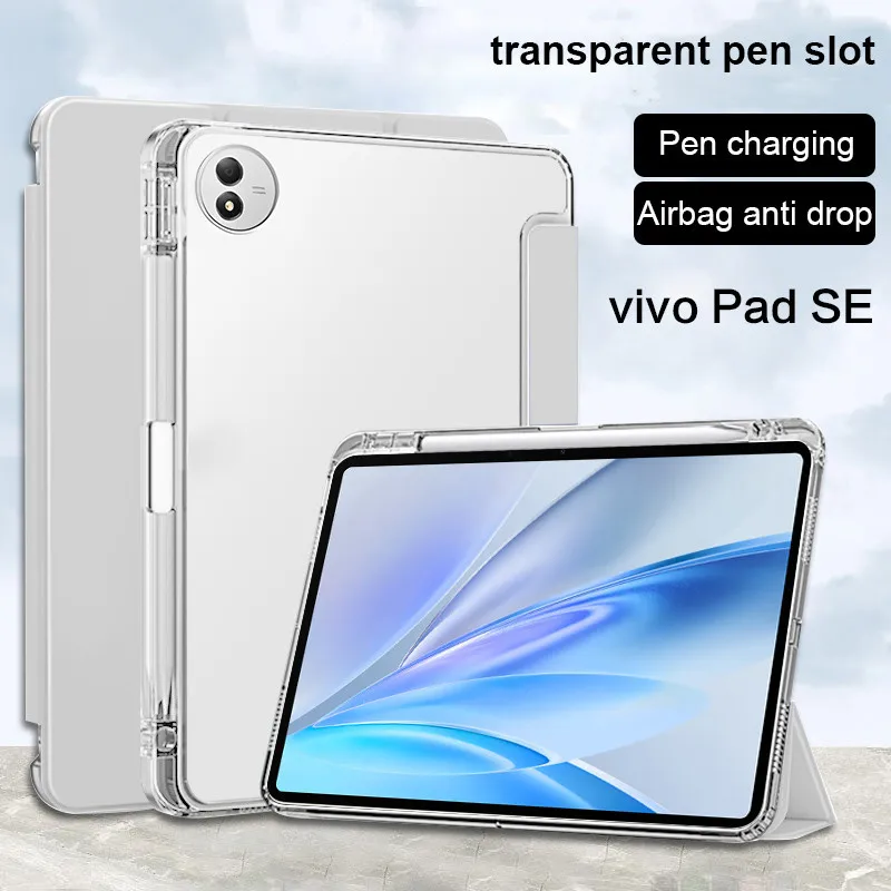 Soft TPU Transparent Smart Case for Vivo Pad SE 12.3 2025 with Pencil Holder Stand Casing