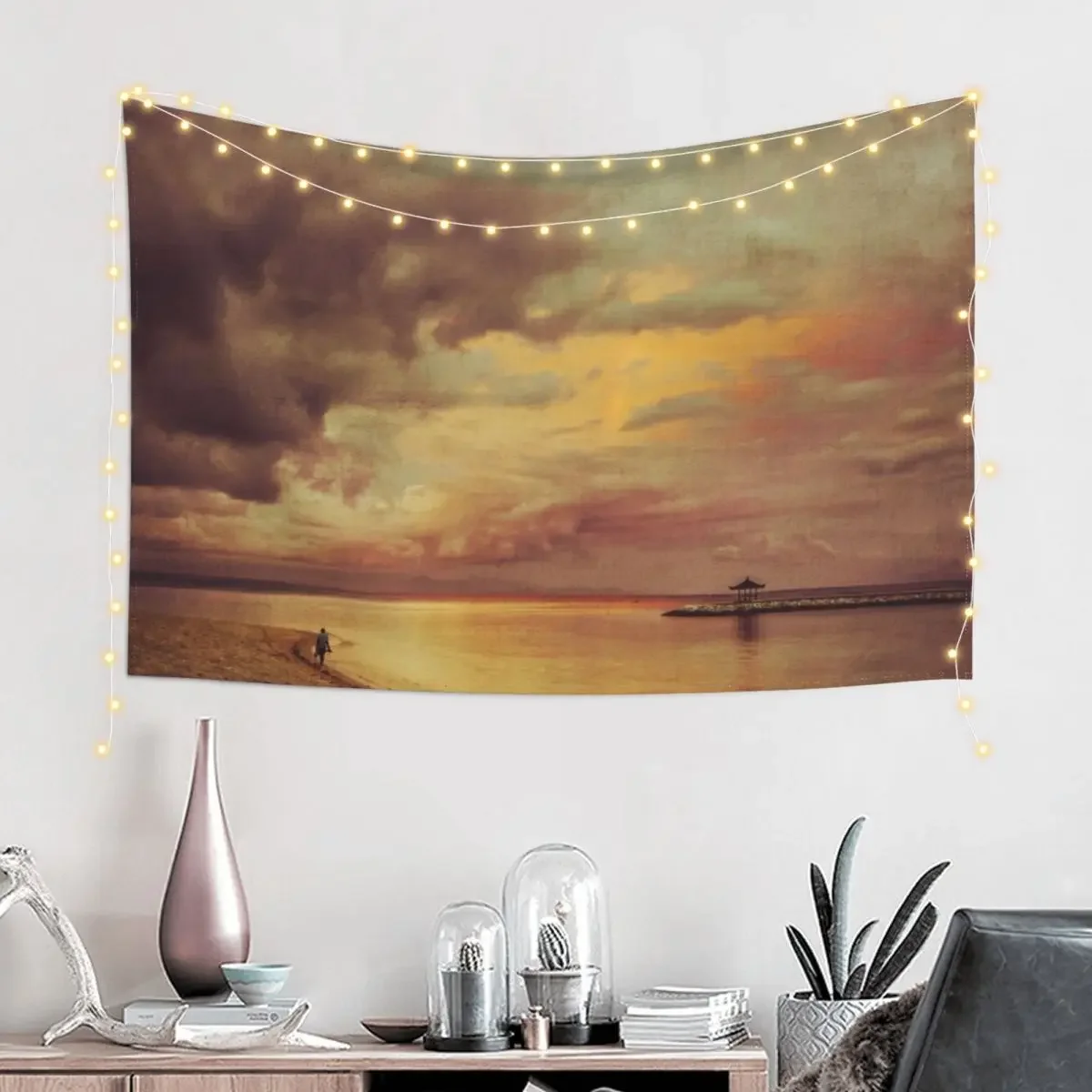 Walk Alone - Balinese Beach at Sunrise Tapestry Funny Nordic Home Decor Tapestry