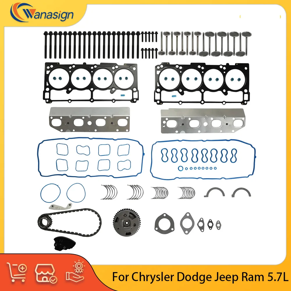 5.7L V8 Gas Engine Parts Full Gasket Bolt Timing Chain Intake Exhaust Valve Bearings Set for Chrysler Dodge Jeep Ram