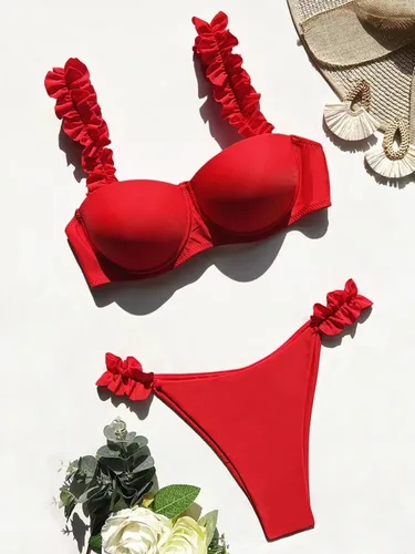 Push Up Bikinis con volantes sujetador con aros Copa Bikini 2025 traje de baño para mujer traje de baño femenino conjunto de Bikini de dos piezas traje de baño nadar