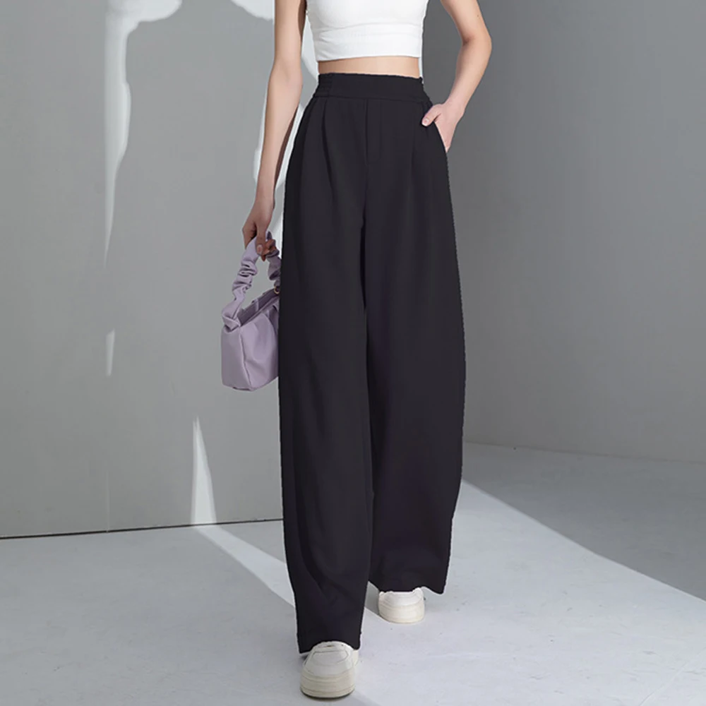 2024 Spring Summer New Cotton Comfortable Elastic Band Casual Long Loose High Waist Wide Leg Thin Trousers White Purple S To 3XL