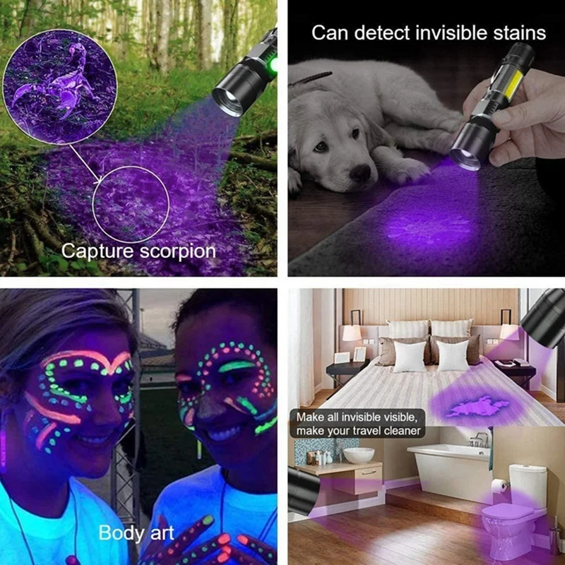 UV Flashlight Purple Light,Super Bright Small Rechargeable Waterproof Magnetic LED Flashlight,Pocket Flash Light