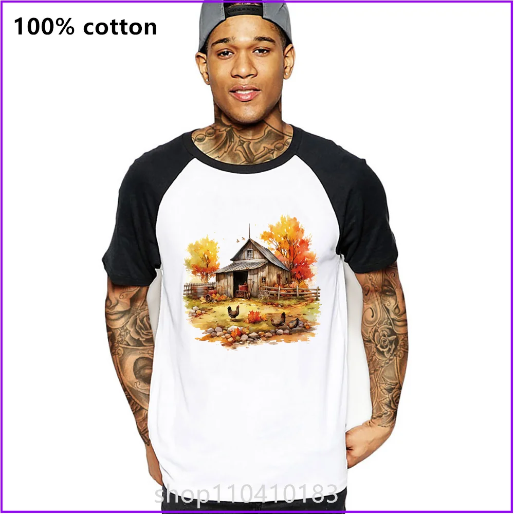 Beautiful Barn In Autumn Watercolor Nature T Shirts For Men'S Women Tshirt T-Shirt Screen Printing Anime Costume Heavyweight Pri