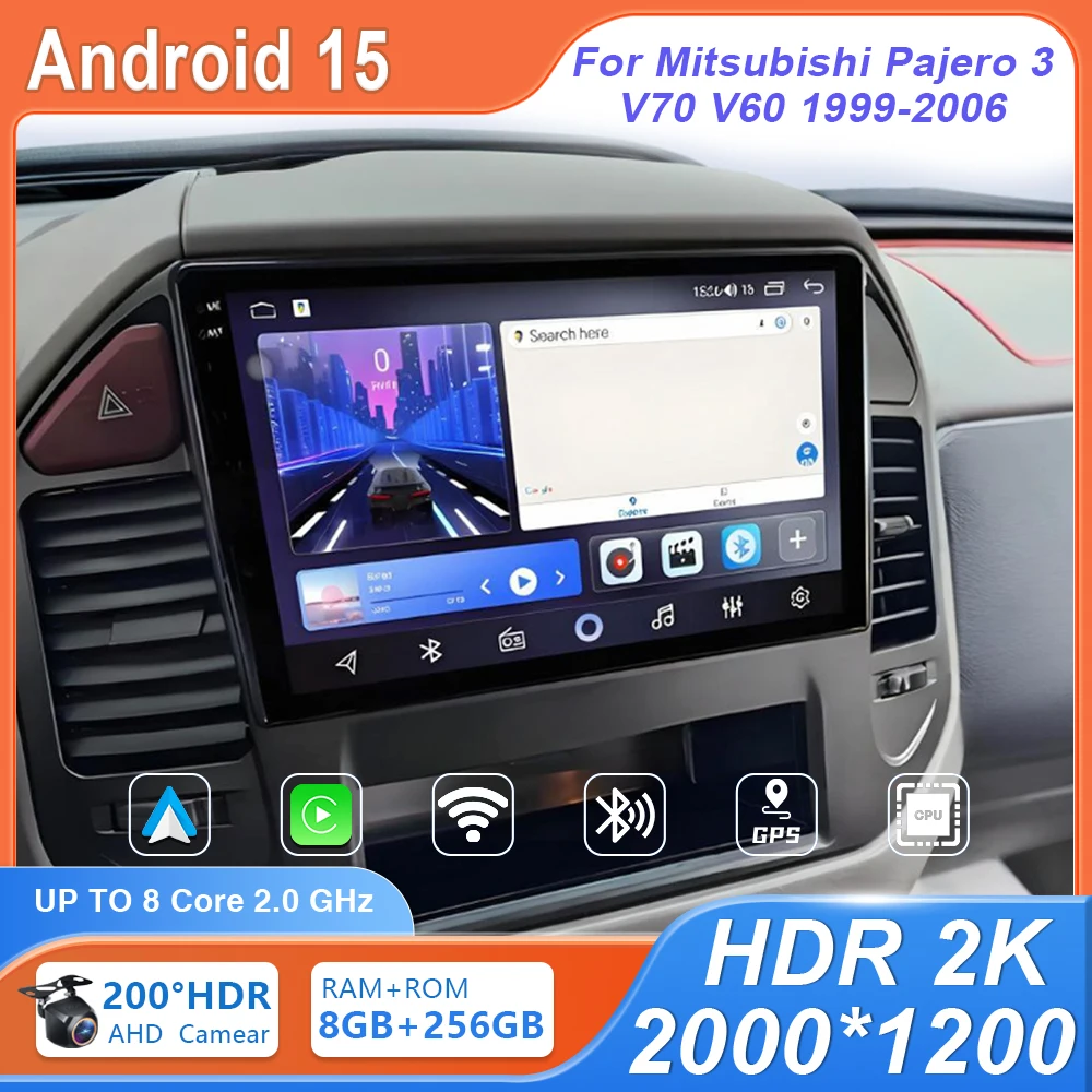 Android 15 4G WIFI For Mitsubishi Pajero 3 V70 V60 1999-2006 Car Auto Head Unit Radio Carplay Multimedia GPS Navigation No 2din