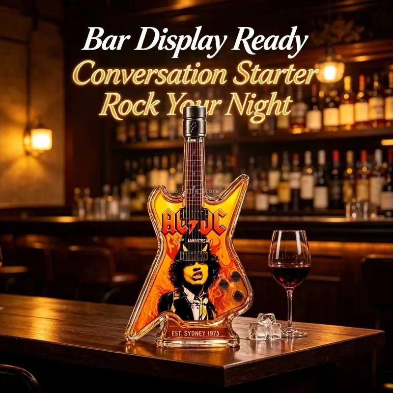 Guitar Shaped Glass Wine Bottle with Gift Box, Novelty Whiskey Brandy Decanter for Bar Display & Gift