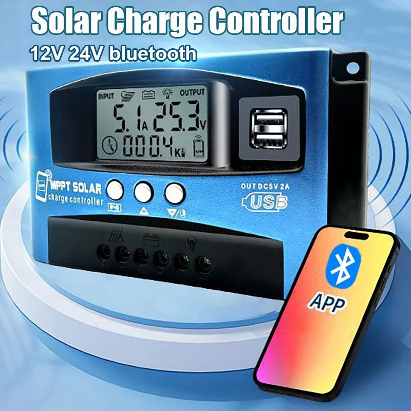 40A 100A MPPT Solar Charge Controller APP Bluetooth LCD Display 12V/24V Dual USB Solar Cell Panel Charger Regulator