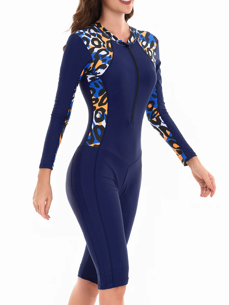 2026 Long Sleeve & kneel Surfing Swimsuit Women With Zipper Rushguard Swimwear Female Bathers Bathing Swimming Swim Suit XXL