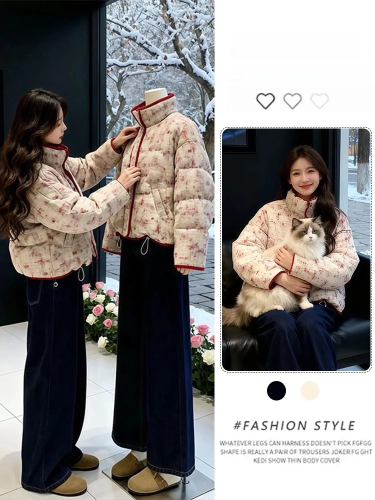 

plus Size Warmth Outerwear Korean Sle ort Thiened down Cotton Jaet Stand Collar Winter New Arrival Ladies Faion