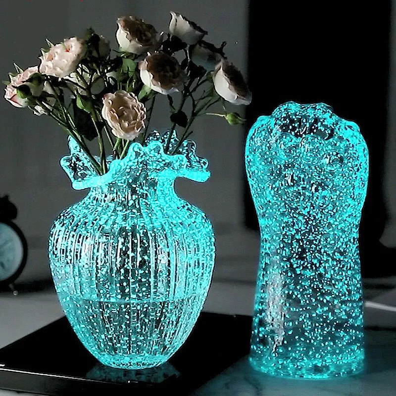 Fluorescent Vase Glows in The Dark, Exquisite Luminous Glacier Vase, Unique Transparent Vase